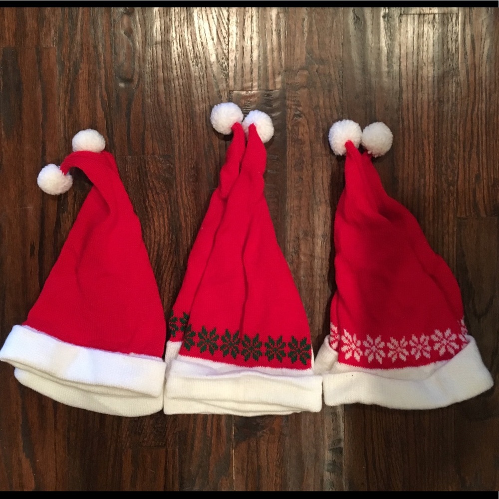 Set of 6 Santa Hats. Red, White, and Green
